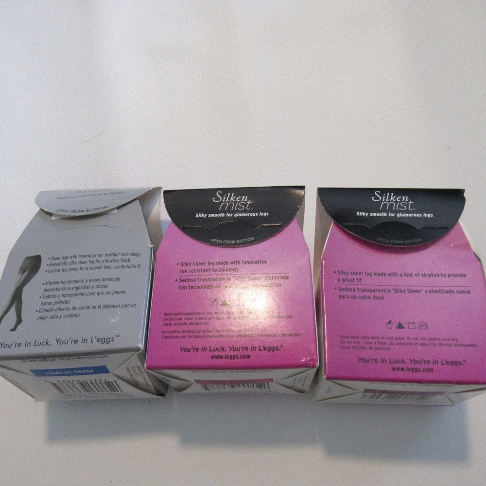 Leggs Silken Mist Pantyhose Control Top Queen Size Sun Beige Black Mist Lot of 3